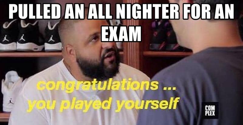 Meme related to doing an all nighter for the VCE Specialist Maths 3/4 Exam