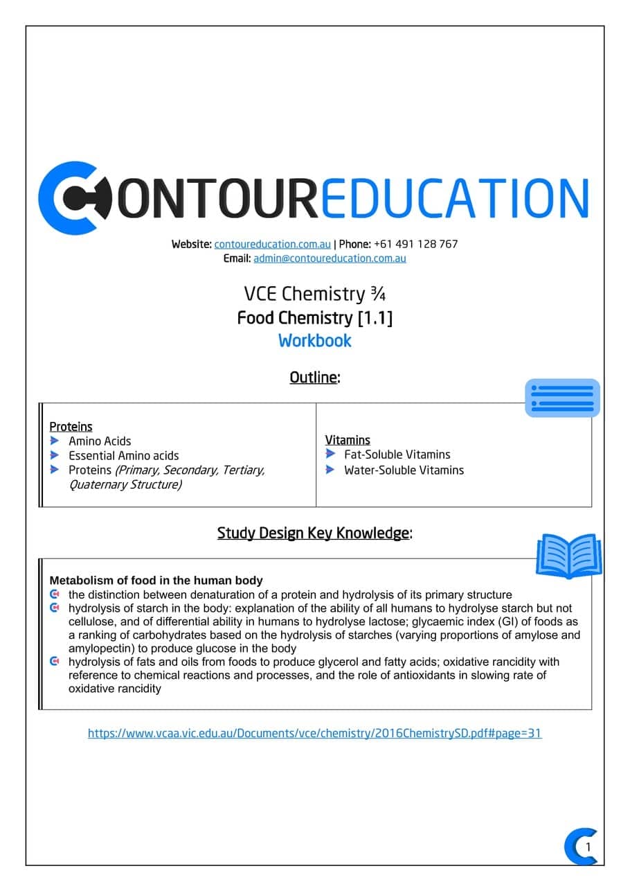 VCE Chemistry in Melbourne providing Notes to Chemistry Students at Contour Education